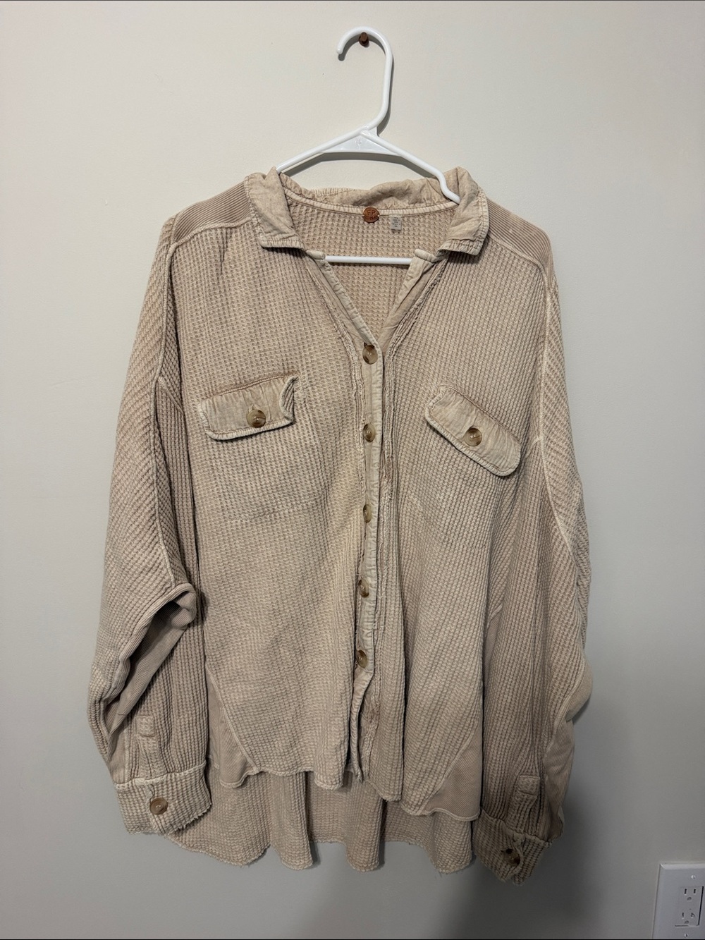 Free People Neutral Waffle-Knit Utility Jacket in Beige